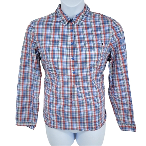 Tommy Hilfiger Womens Plaid Button Down Blue Red Yellow 100% Cotton Size XL - Picture 1 of 11